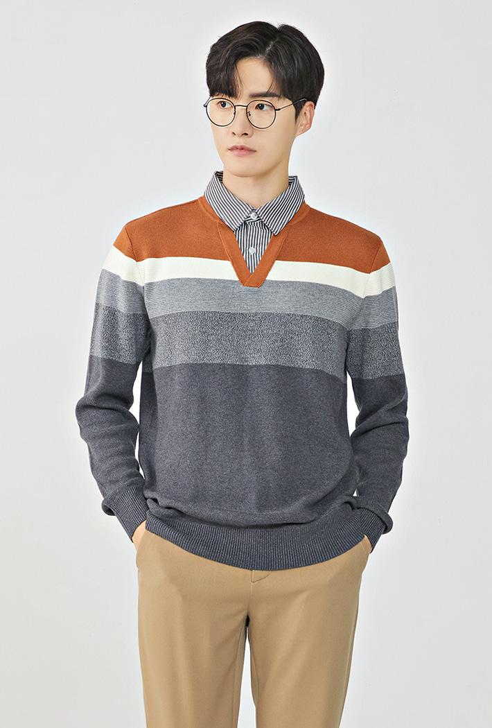 남성 셔츠 레이어드 스웨터 KFRK5212C0L