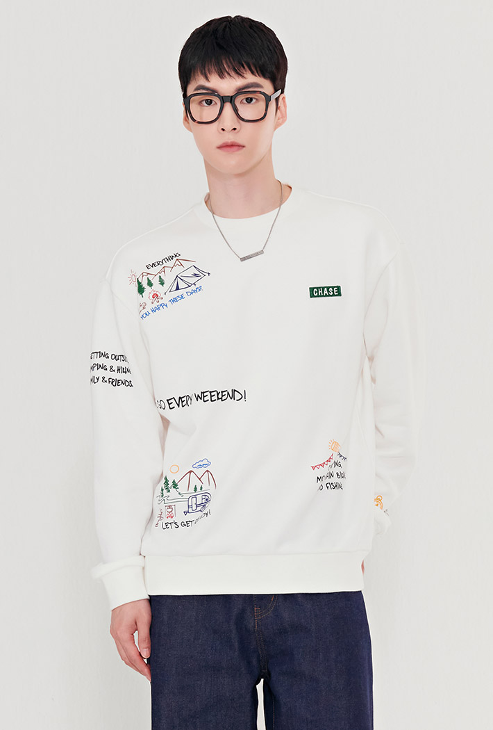 남성 캠핑 그래픽 맨투맨 티셔츠BFRK5129C01