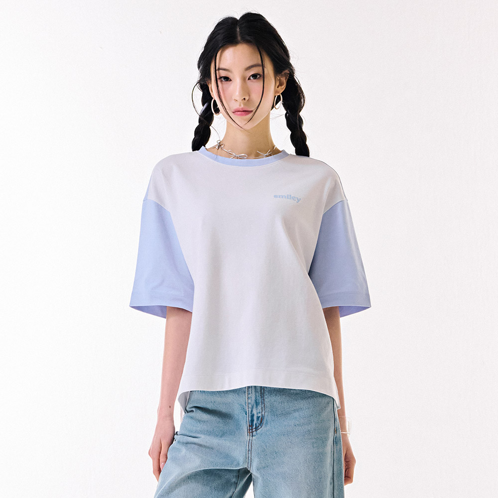 여성 컬러 블록 반팔 티셔츠-DBRG5892D0D